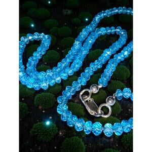 103 ct London Blue Topaz Faceted Gemstone Bead Sterling Silver Vintage Necklace